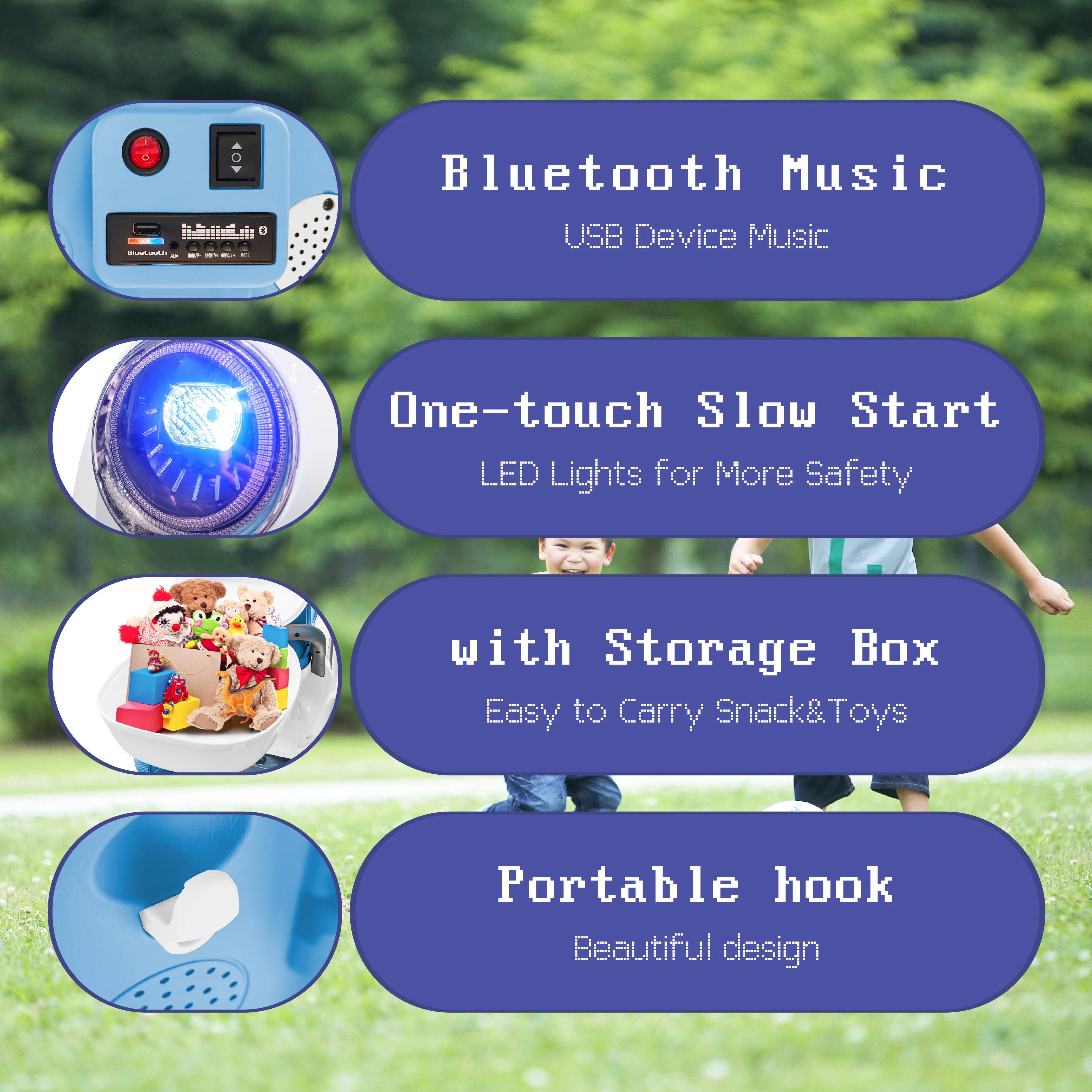 12V Kids Electric 3-Wheel Scooter – Trike with Music, LED & Storage