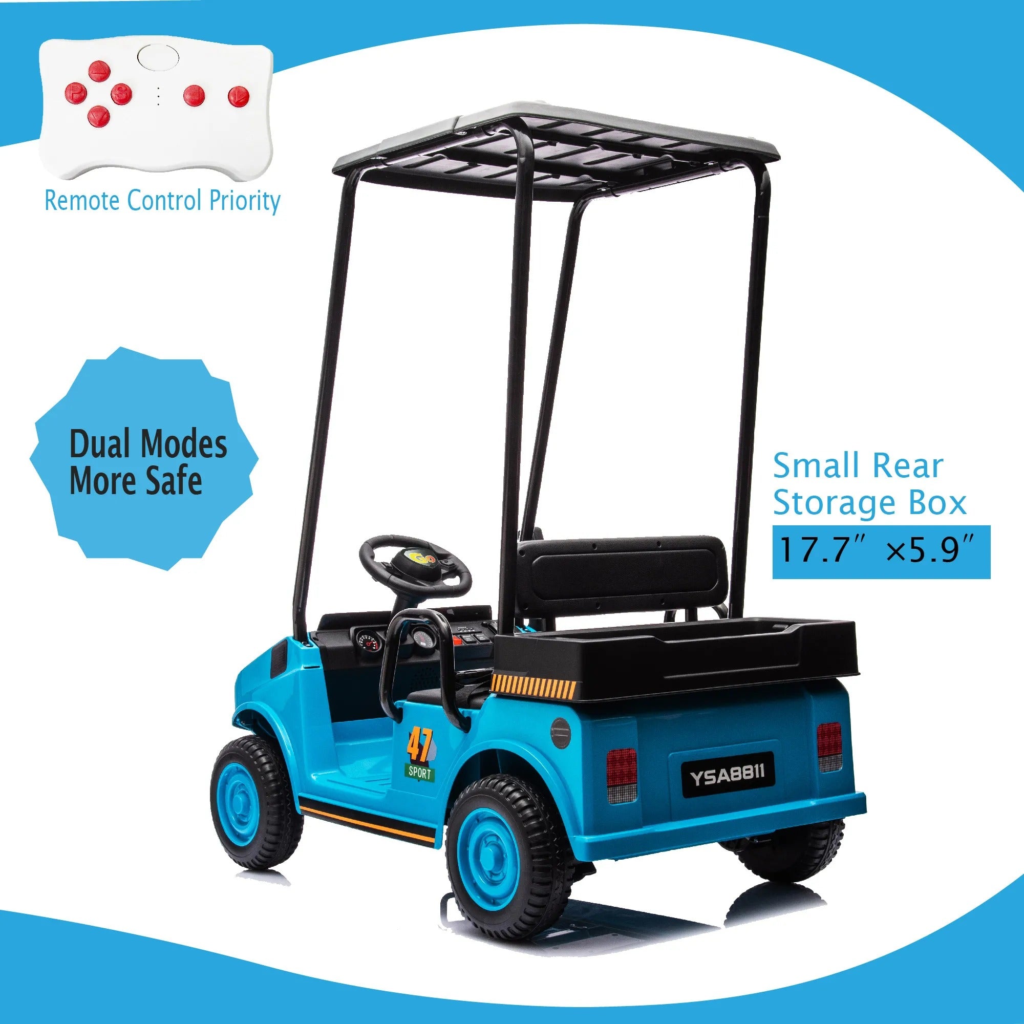 12V Kids Ride-On Golf Maintenance Cart | Wide Seat, Roof & Remote Control