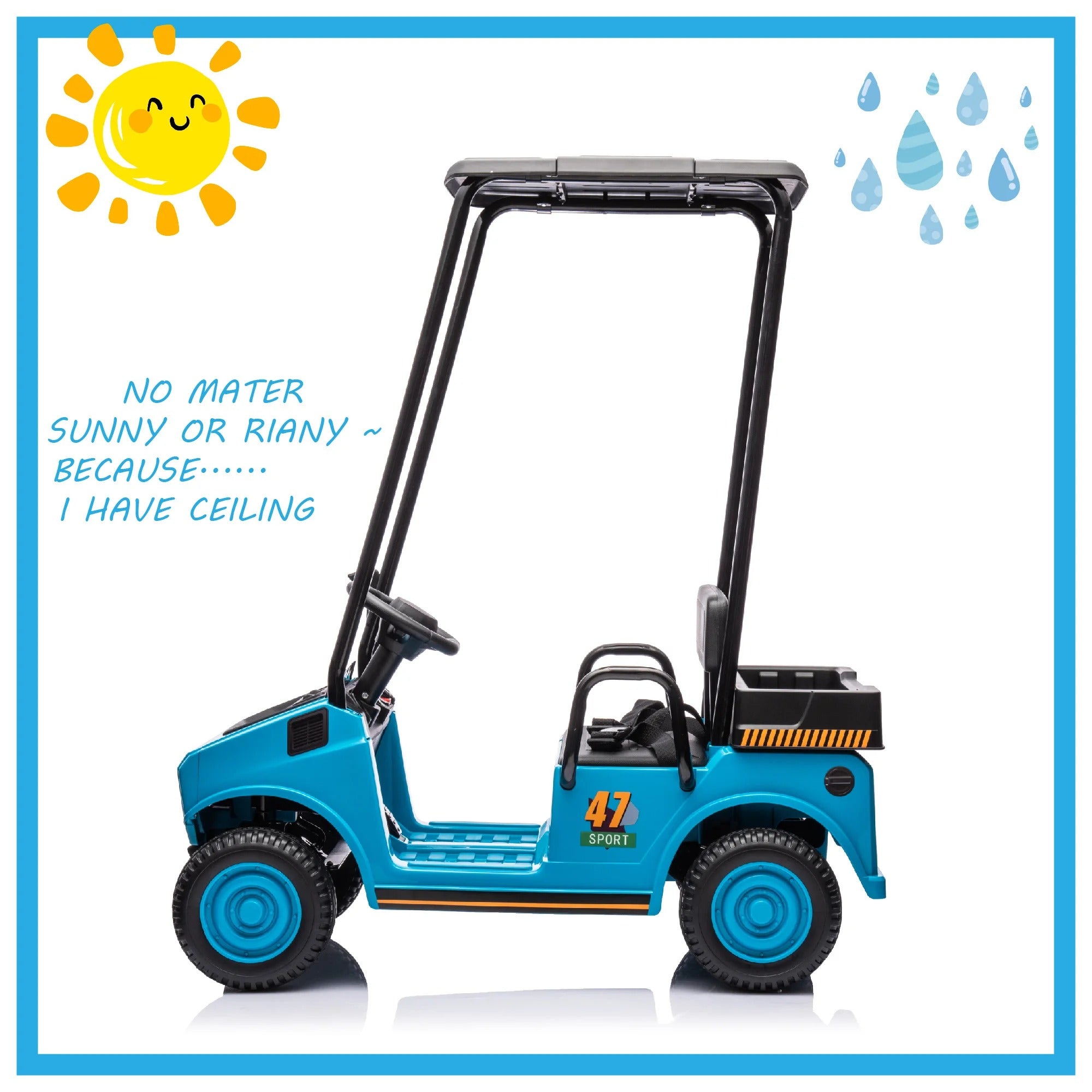 12V Kids Ride-On Golf Maintenance Cart | Wide Seat, Roof & Remote Control