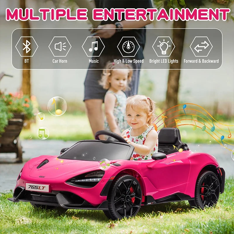 12V Licensed McLaren 765LT Kids Ride-On Car – Hydraulic Doors, Battery Powered Electric Vehicle for Toddlers