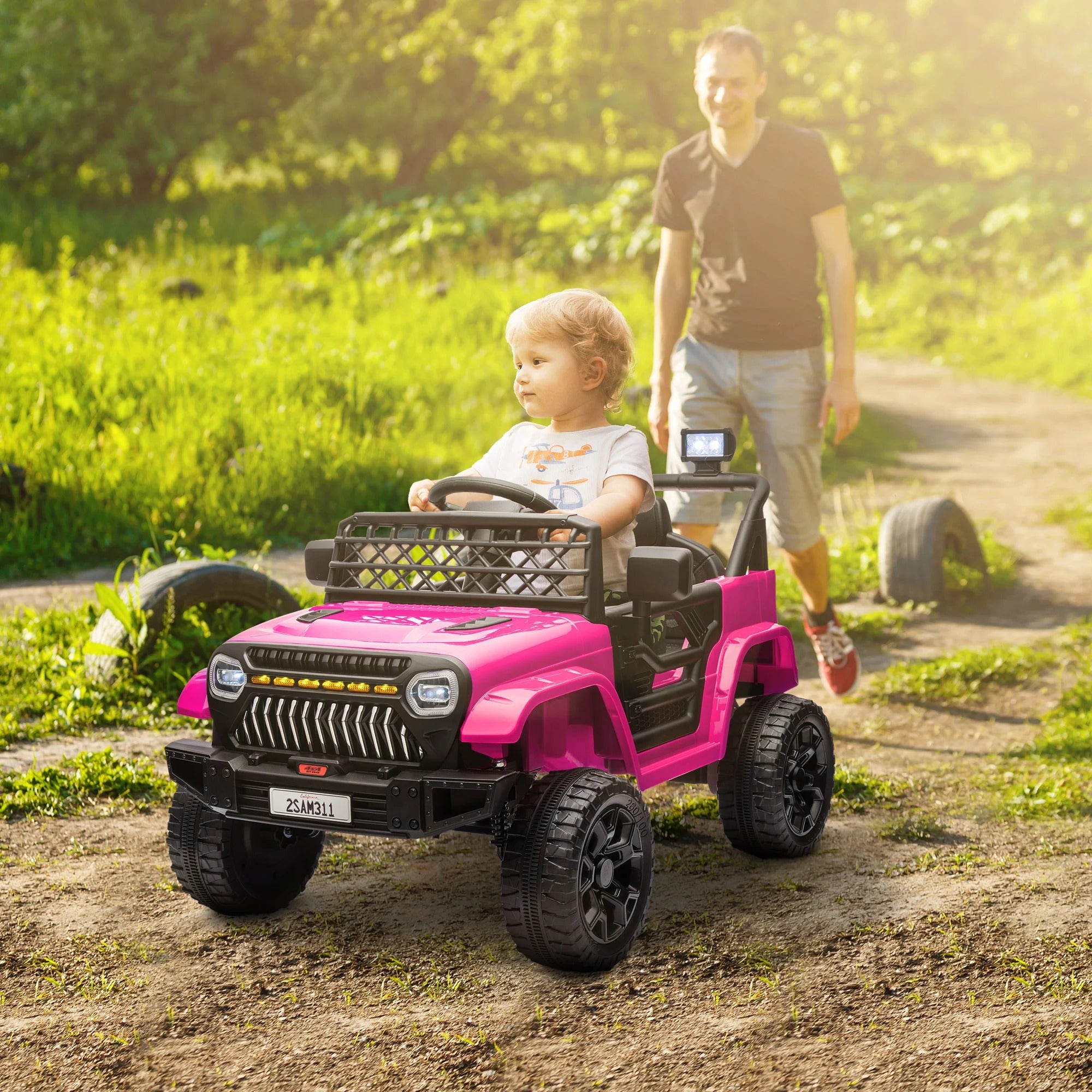 12V Pink Ride-On Truck for Kids – Remote Control, Spring Suspension & LED Lights