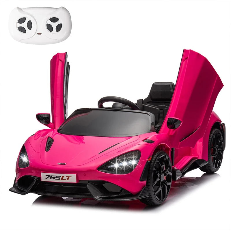 12V Licensed McLaren 765LT Kids Ride-On Car – Hydraulic Doors, Battery Powered Electric Vehicle for Toddlers