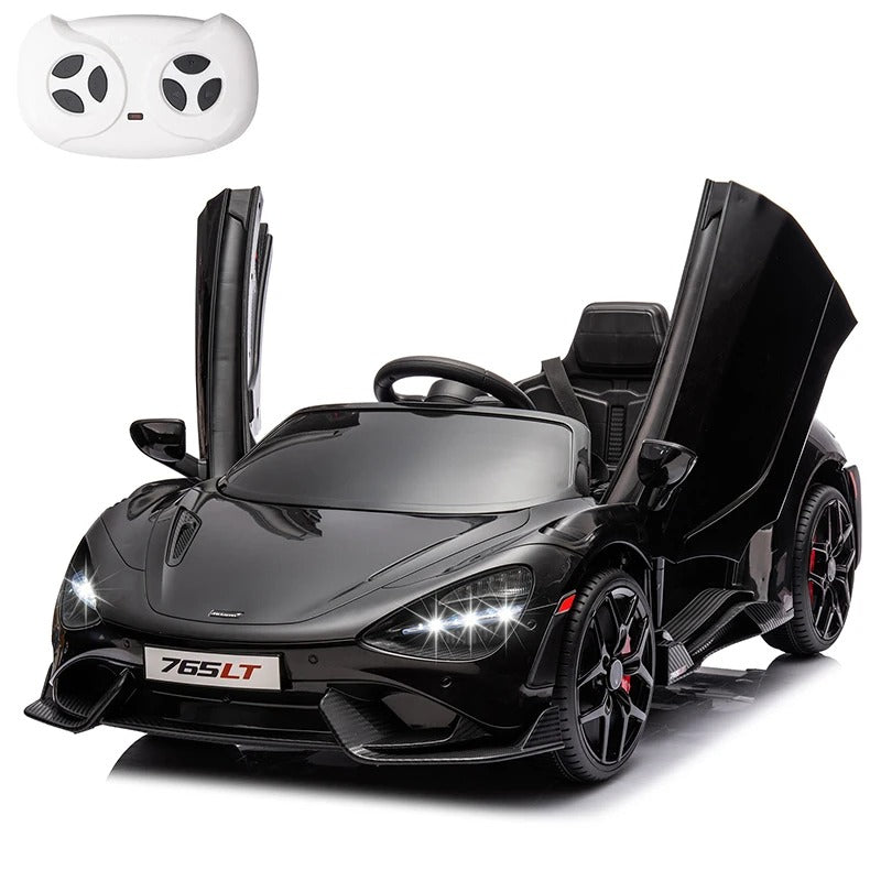 12V Licensed McLaren 765LT Kids Ride-On Car – Hydraulic Doors, Battery Powered Electric Vehicle for Toddlers