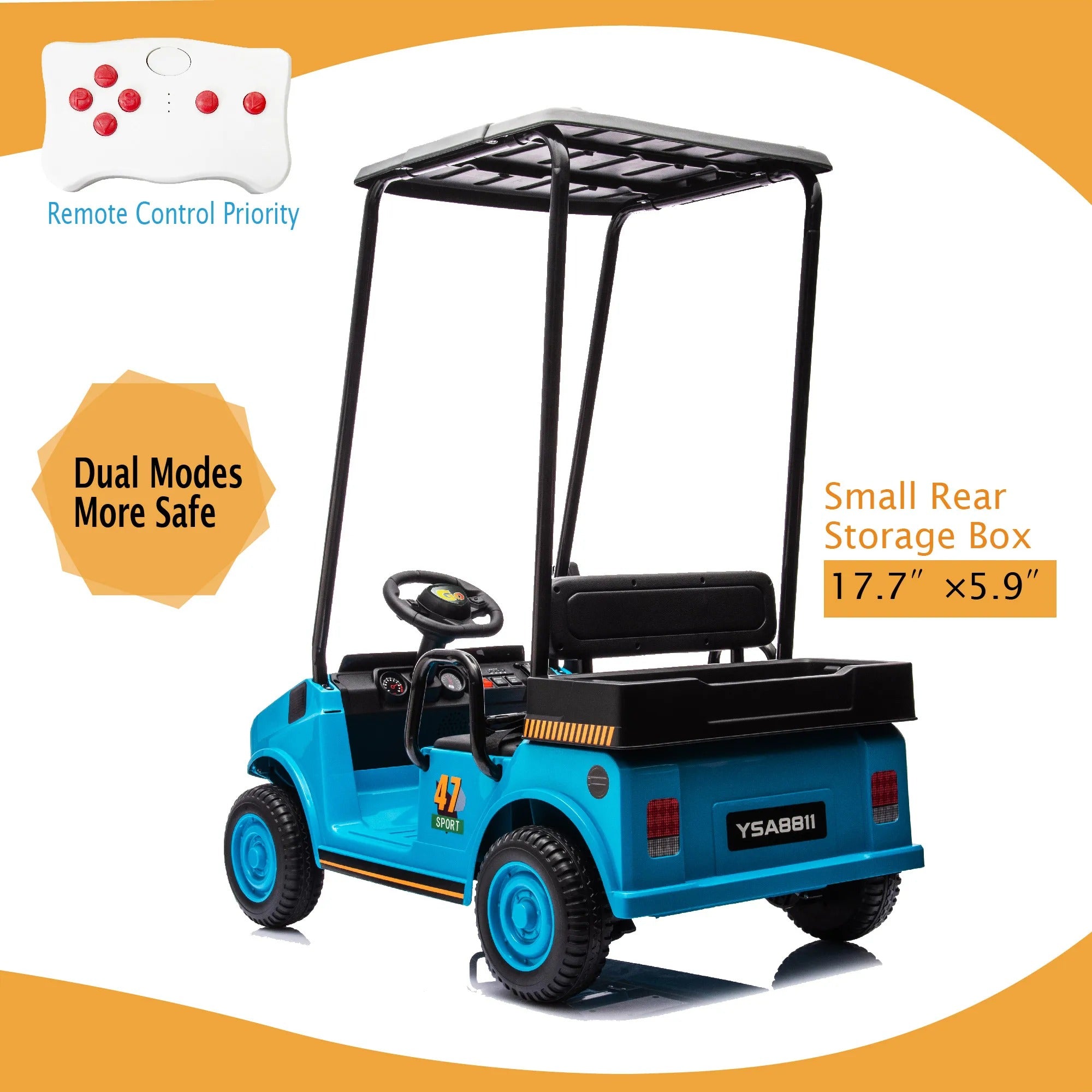 12V Kids Ride-On Golf Maintenance Cart | Wide Seat, Roof & Remote Control