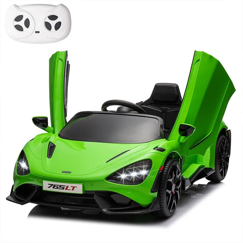 12V Licensed McLaren 765LT Kids Ride-On Car – Hydraulic Doors, Battery Powered Electric Vehicle for Toddlers