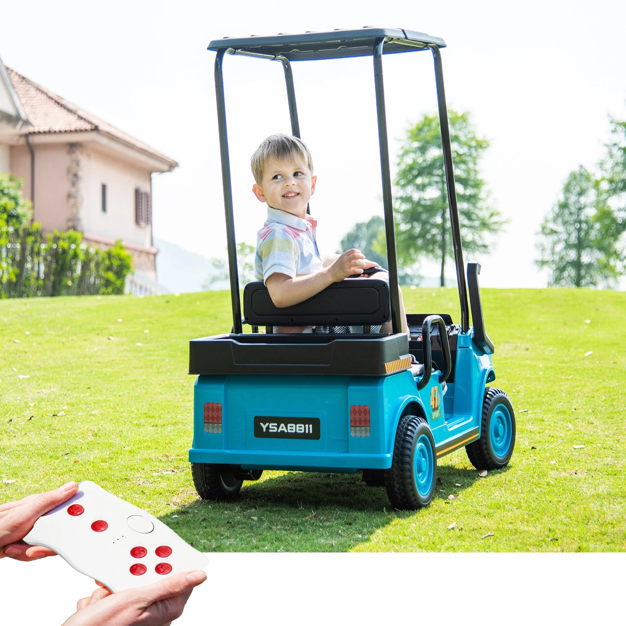 12V Kids Ride-On Golf Maintenance Cart | Wide Seat, Roof & Remote Control
