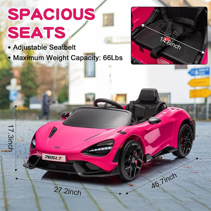 12V Licensed McLaren 765LT Kids Ride-On Car – Hydraulic Doors, Battery Powered Electric Vehicle for Toddlers