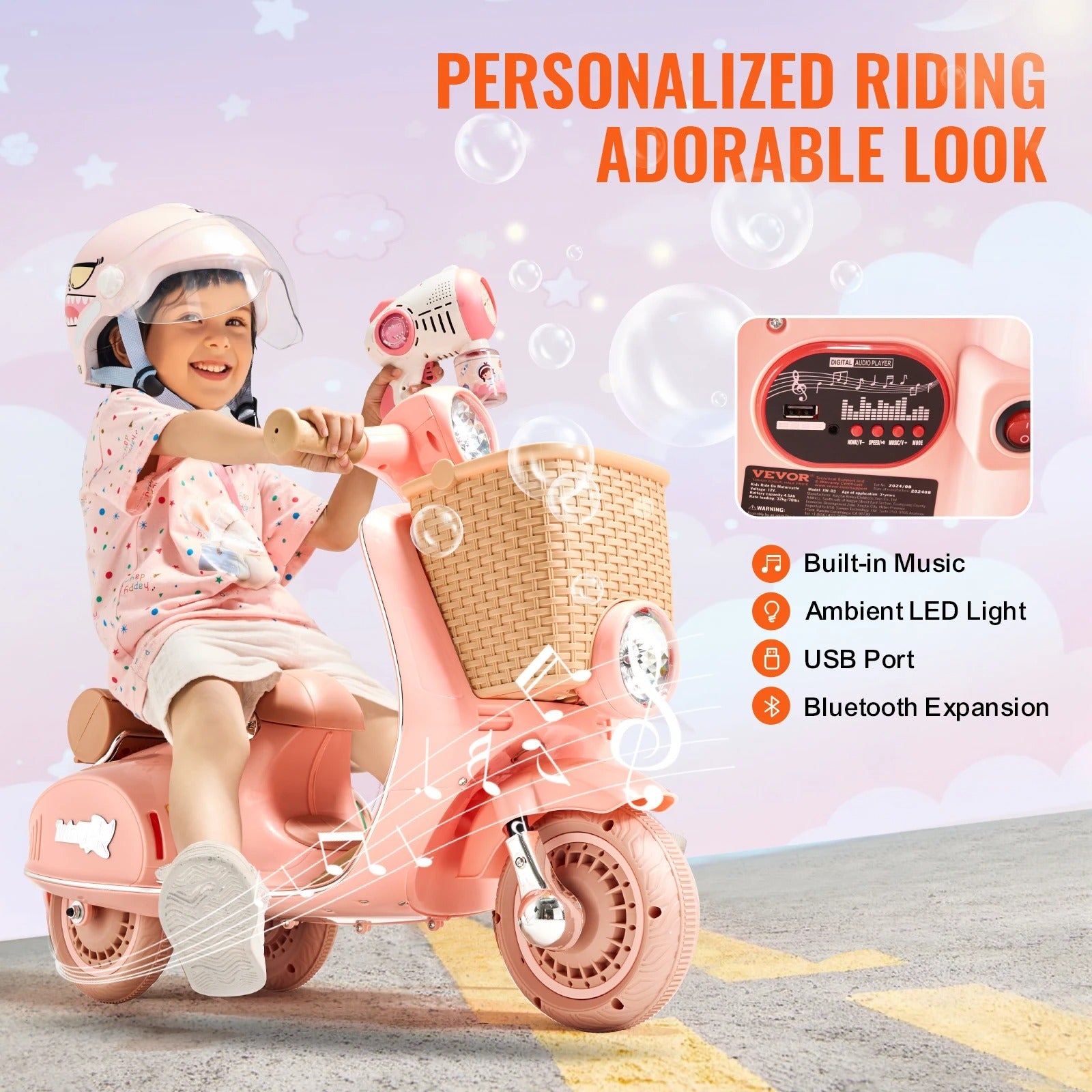 VEVOR Kids Ride On Motorcycle 6V/12V Battery Powered Electric Motorcycle Trike with Speed 2mph Ride on Toys for Children Gifts