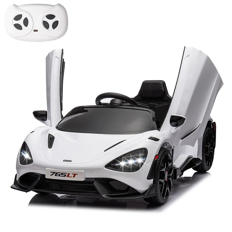 12V Licensed McLaren 765LT Kids Ride-On Car – Hydraulic Doors, Battery Powered Electric Vehicle for Toddlers