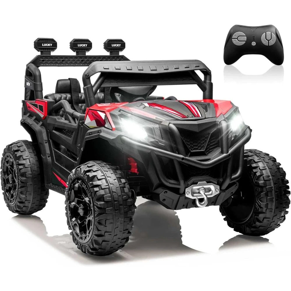 24V 4x4 Ride-On UTV Truck for Kids | Remote Control, 4WD/2WD Switchable, Spacious 19" Seat & Shock Absorbers with Music Player