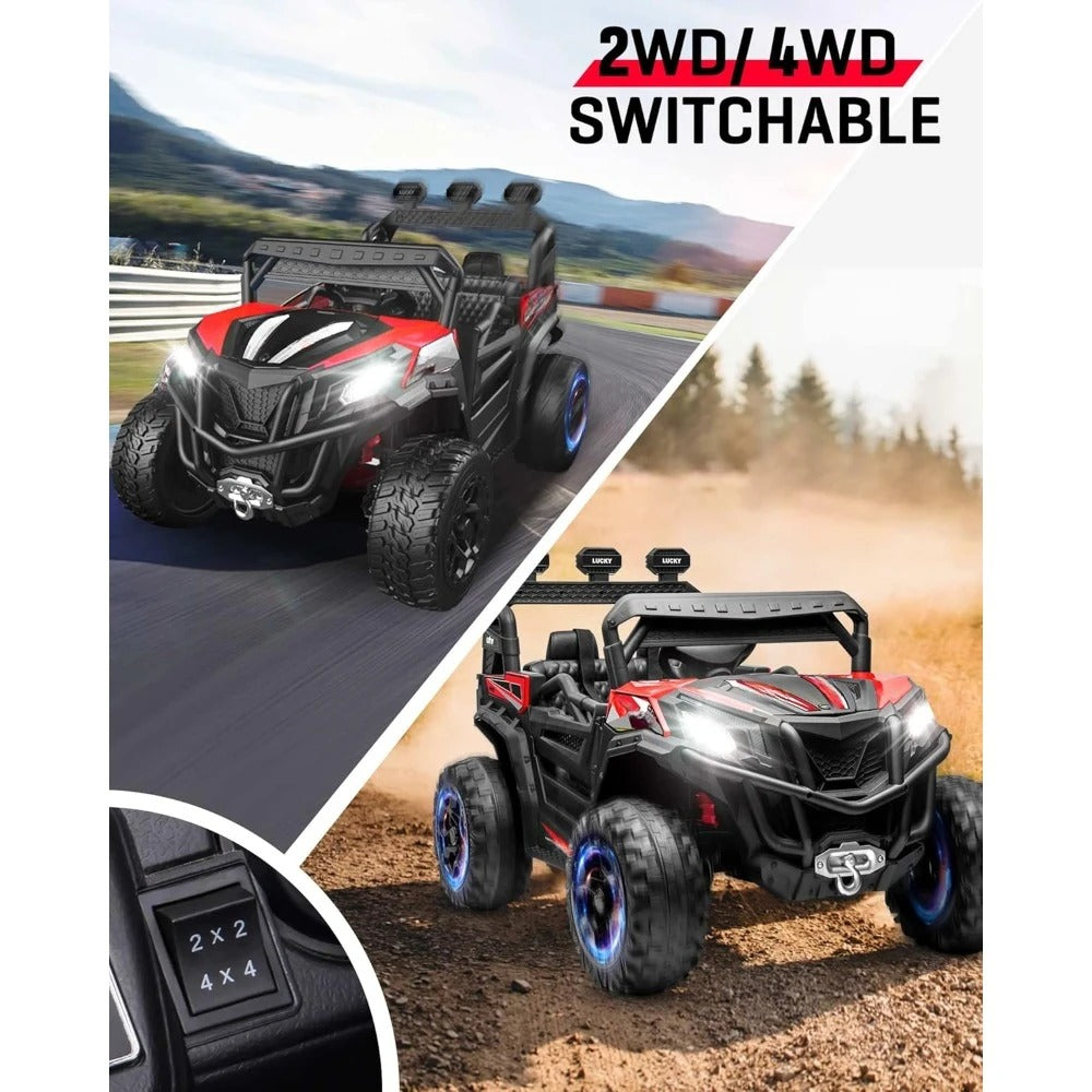 24V 4x4 Ride-On UTV Truck for Kids | Remote Control, 4WD/2WD Switchable, Spacious 19" Seat & Shock Absorbers with Music Player
