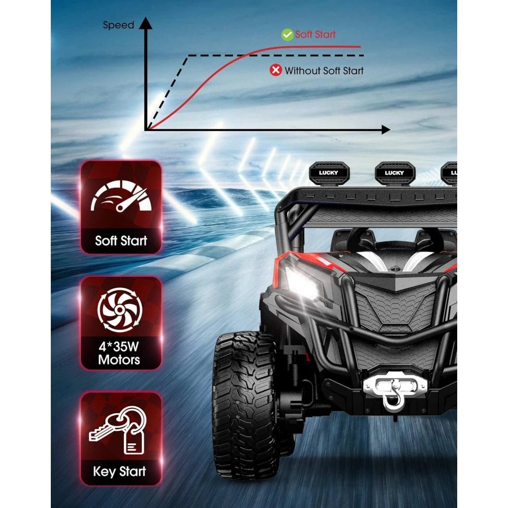 24V 4x4 Ride-On UTV Truck for Kids | Remote Control, 4WD/2WD Switchable, Spacious 19" Seat & Shock Absorbers with Music Player