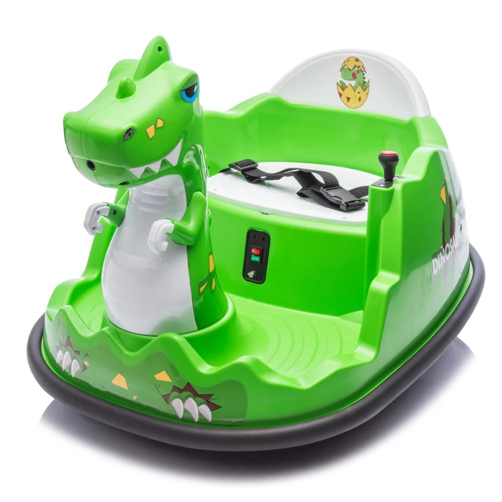12V Kids Dinosaur Shape Bumper Car | 360° Spin, Light Spray, Remote Control & LED Fun