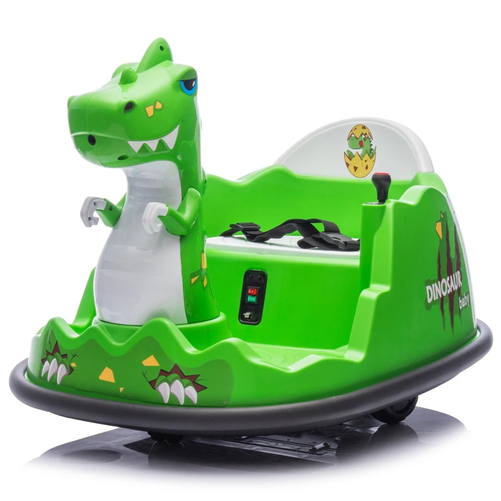 12V Kids Dinosaur Shape Bumper Car | 360° Spin, Light Spray, Remote Control & LED Fun
