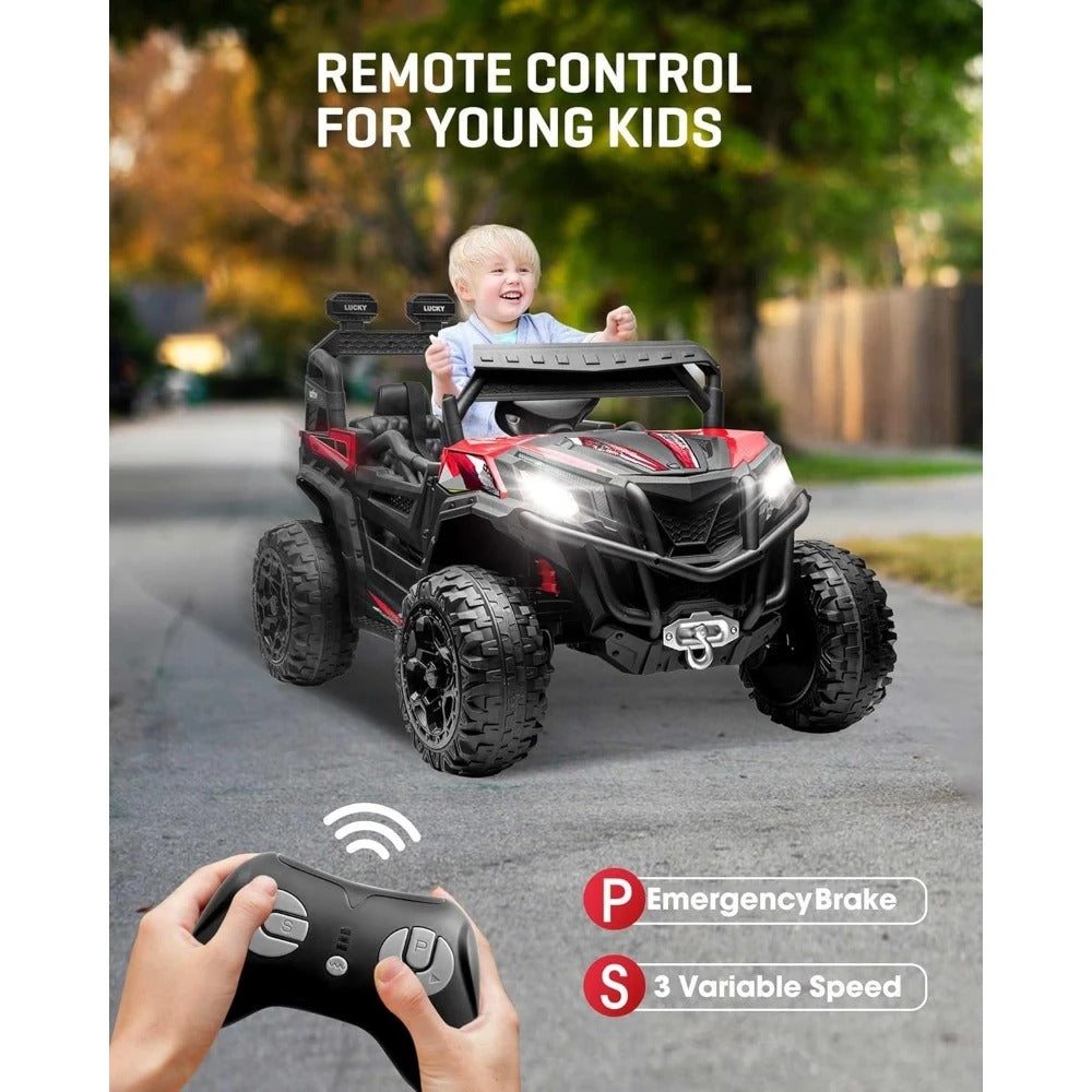 24V 4x4 Ride-On UTV Truck for Kids | Remote Control, 4WD/2WD Switchable, Spacious 19" Seat & Shock Absorbers with Music Player