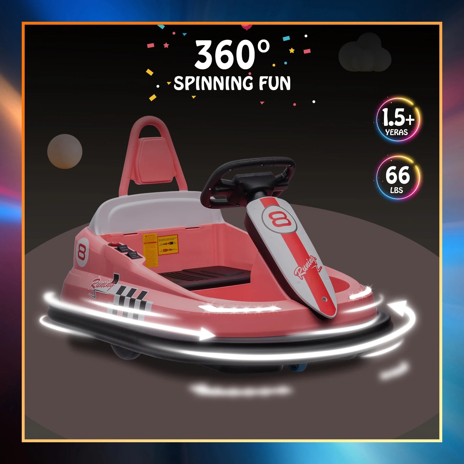 Bumper Car for Toddlers - 6V Electric Ride On Toys for Kids with Lights and Music