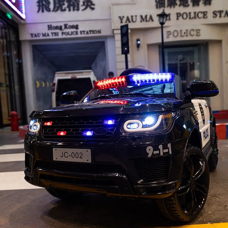 12V Big Size Kids Electric Police Car with Remote Control – Large Size, Double Drive, 50kg Load Capacity, Music & LED Lights