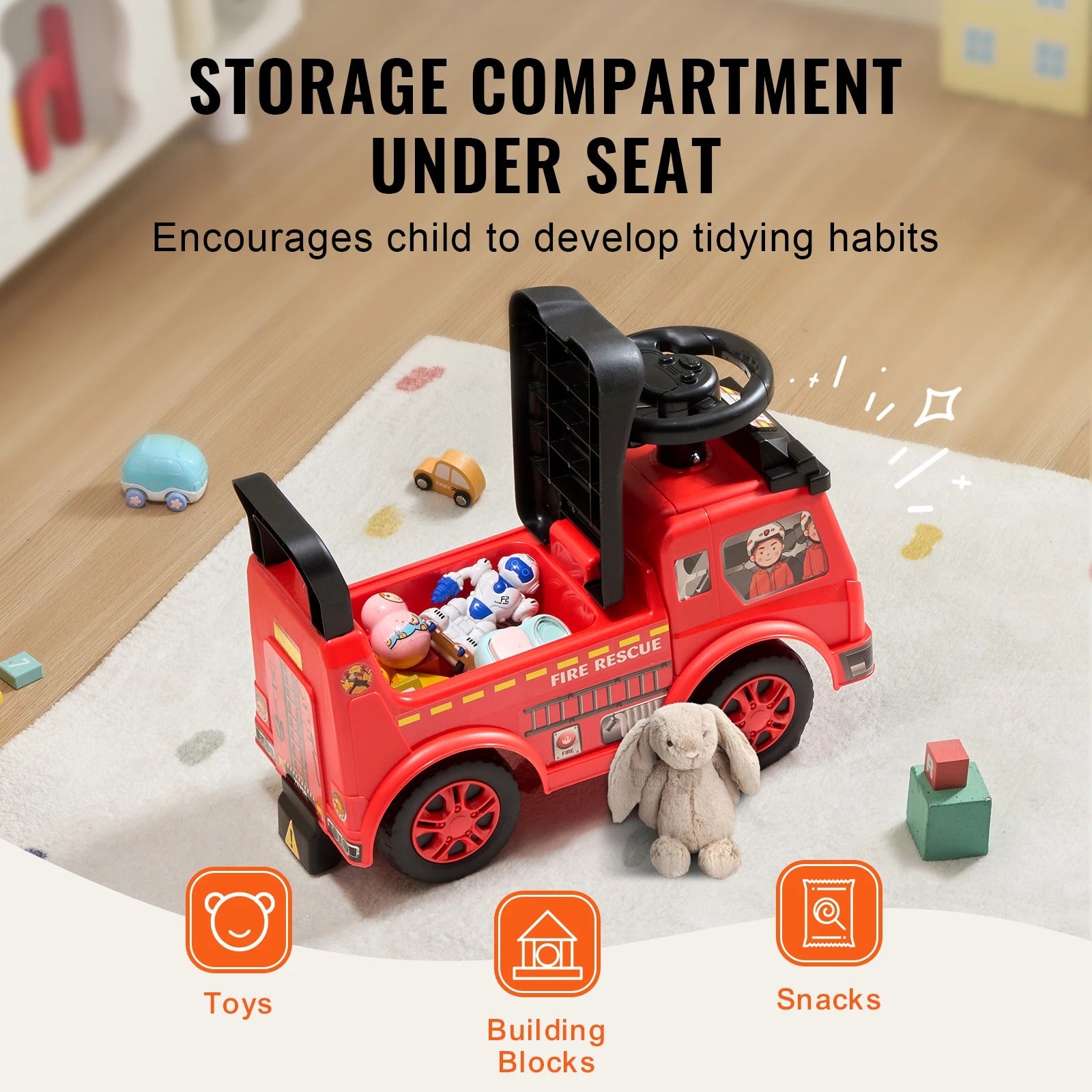 VEVOR Ride On Push Car Kids Ride On Car with Music Steering Wheel & Under Seat Storage for Toddlers Ages 1-3 Ride Racer