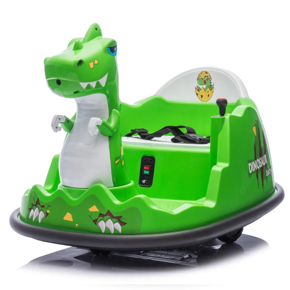 12V Kids Dinosaur Shape Bumper Car | 360° Spin, Light Spray, Remote Control & LED Fun