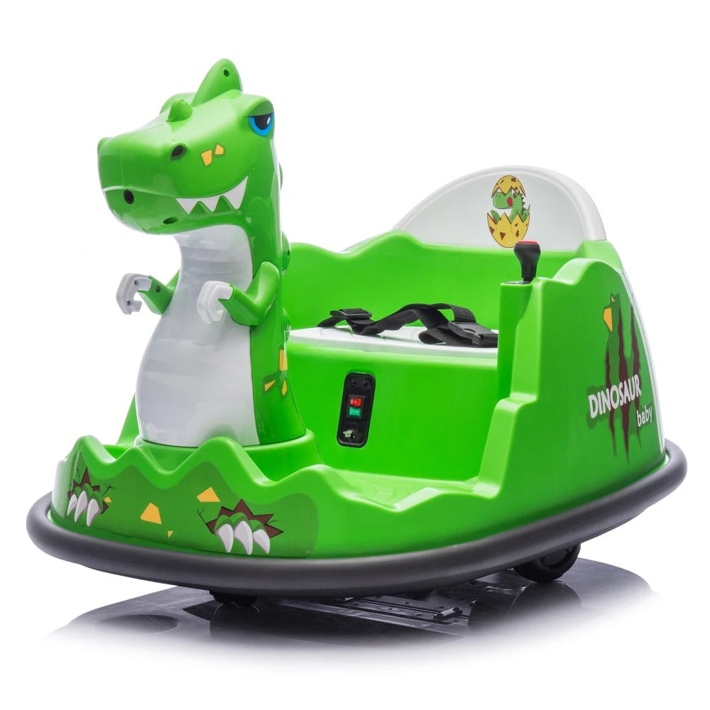 12V Kids Dinosaur Shape Bumper Car | 360° Spin, Light Spray, Remote Control & LED Fun
