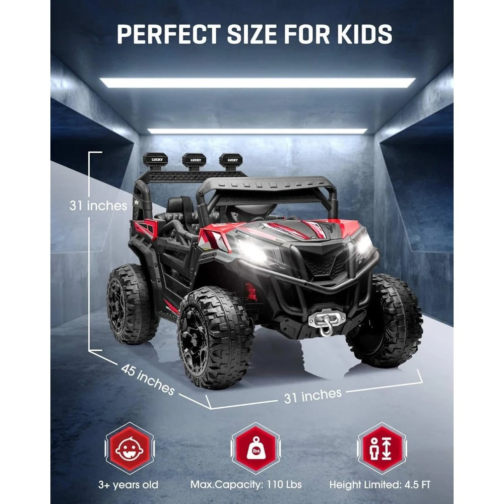 24V 4x4 Ride-On UTV Truck for Kids | Remote Control, 4WD/2WD Switchable, Spacious 19" Seat & Shock Absorbers with Music Player