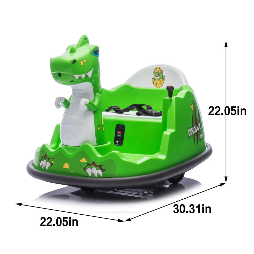 12V Kids Dinosaur Shape Bumper Car | 360° Spin, Light Spray, Remote Control & LED Fun