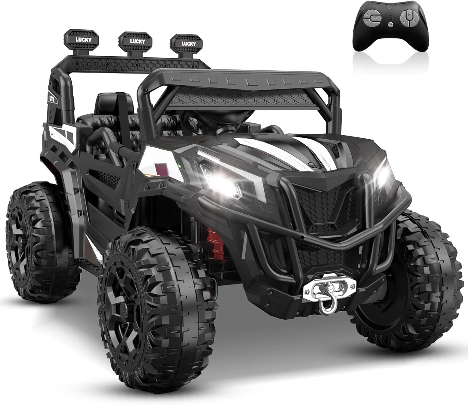 24V 4x4 Ride-On UTV Truck for Kids | Remote Control, 4WD/2WD Switchable, Spacious 19" Seat & Shock Absorbers with Music Player