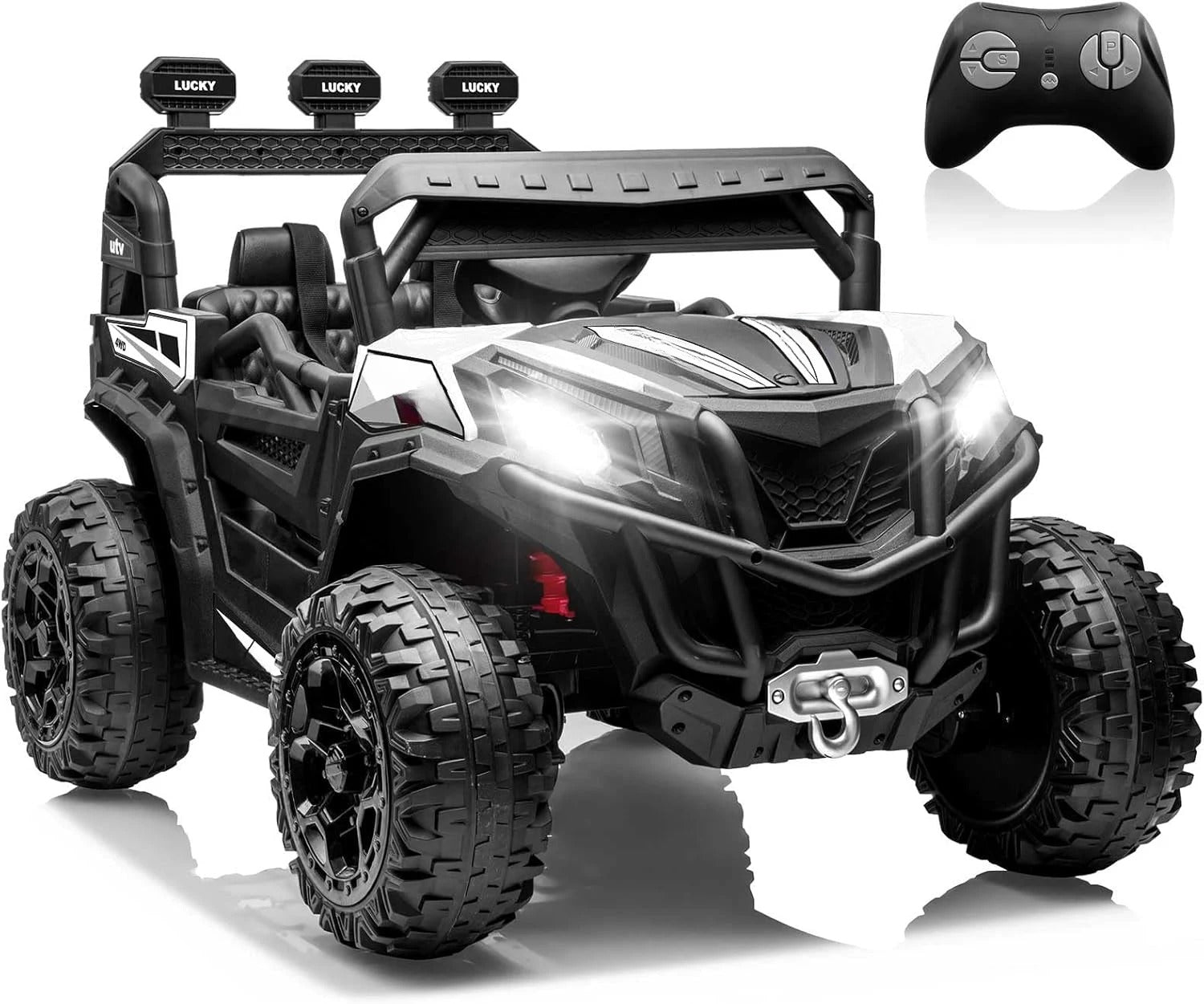24V 4x4 Ride-On UTV Truck for Kids | Remote Control, 4WD/2WD Switchable, Spacious 19" Seat & Shock Absorbers with Music Player