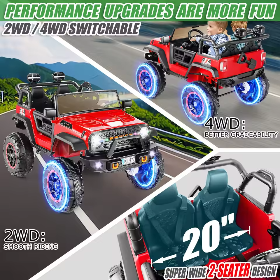 24V 2-Seater Kids Ride-On Jeep | 4×100W Motors, Remote Control, Music, 4WD/2WD