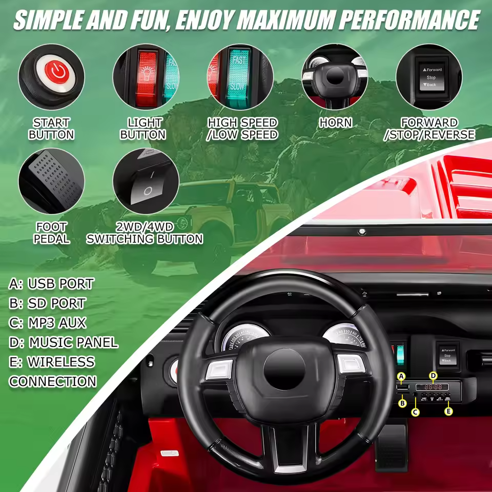 24V 2-Seater Kids Ride-On Jeep | 4×100W Motors, Remote Control, Music, 4WD/2WD