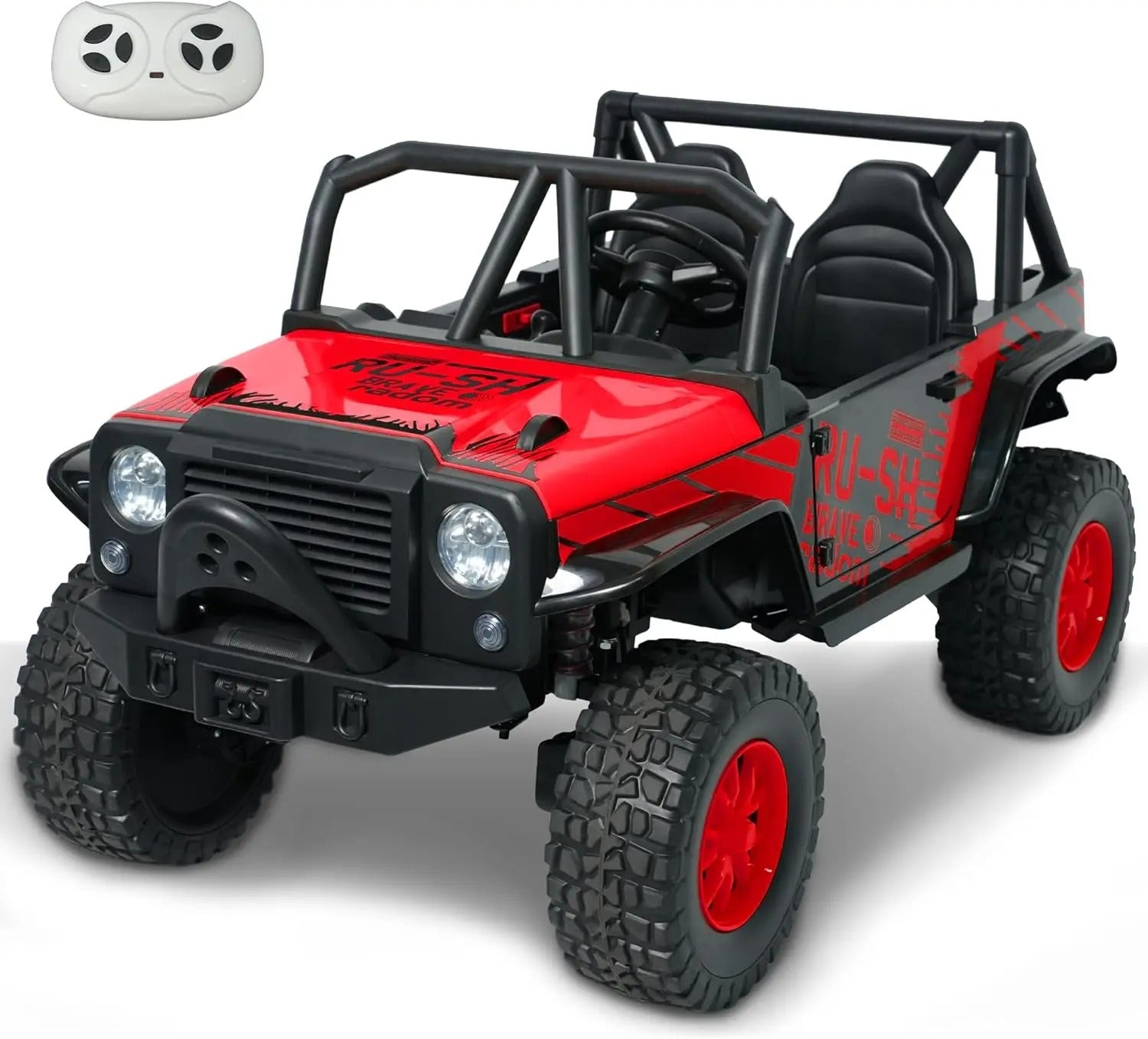24V 2-Seater 4WD Kids Ride-On UTV – Electric Car with Bluetooth, Spring Suspension | Red