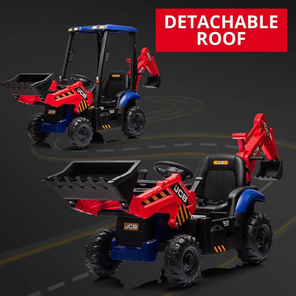 4 in 1 Ride On Excavator Car Toy 12V Kids Electric Vehicle with Remote Control Front Loader Digger Horn Adjustable Seat
