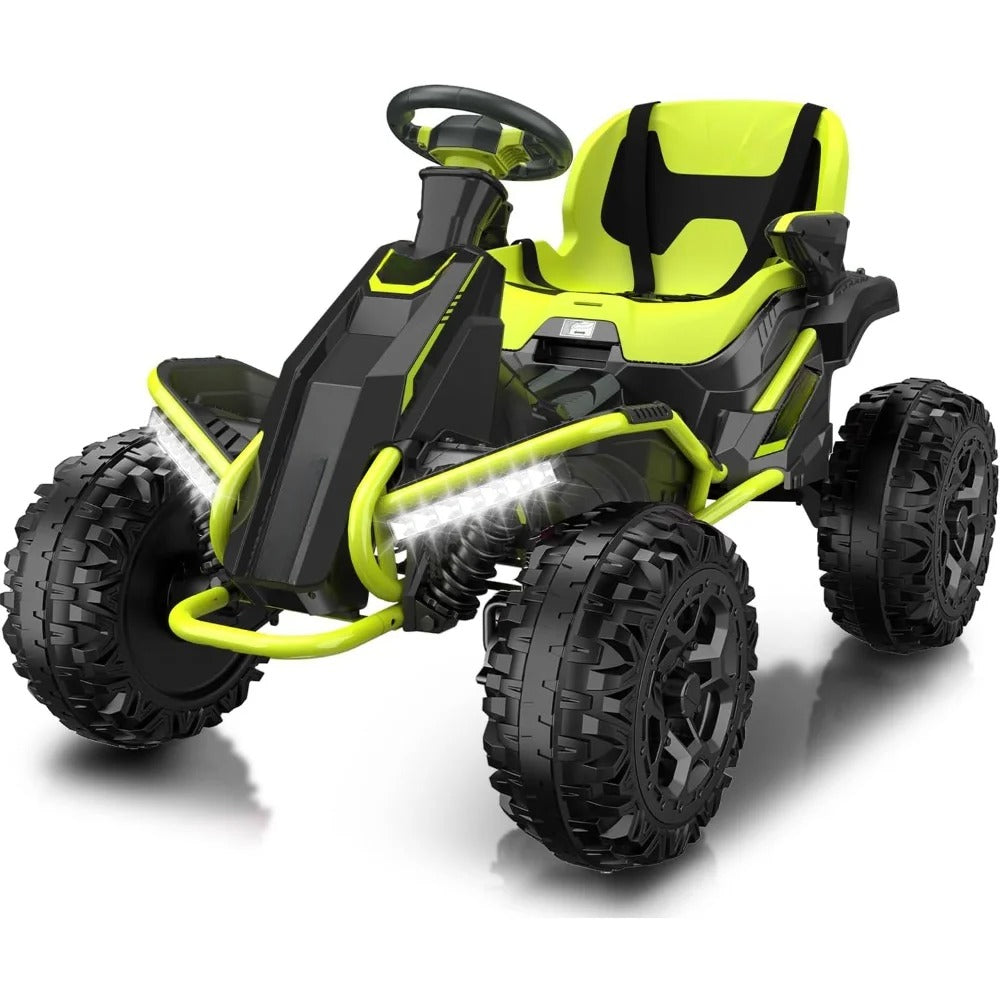 24V Electric Go Kart for Kids – 5MPH Ride-On Car with Parent Remote, Adjustable Seat, Headlights, Metal Frame & 4 Shock Absorbers