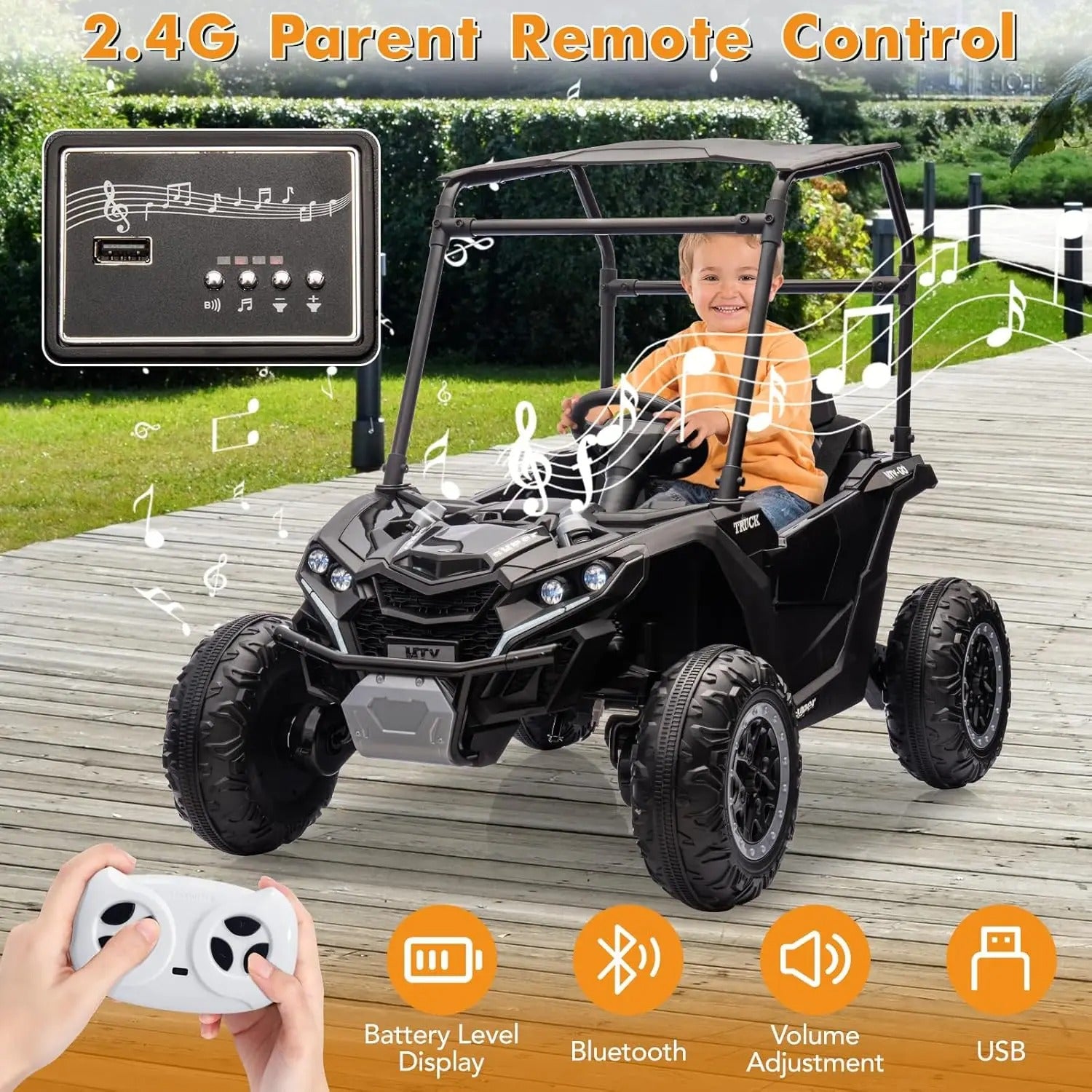 24V Kids Ride-On UTV – Electric Car with Remote Control, Music, Lights & 3 Speeds | Ages 3+