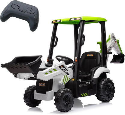 4 in 1 Ride On Excavator Car Toy 12V Kids Electric Vehicle with Remote Control Front Loader Digger Horn Adjustable Seat