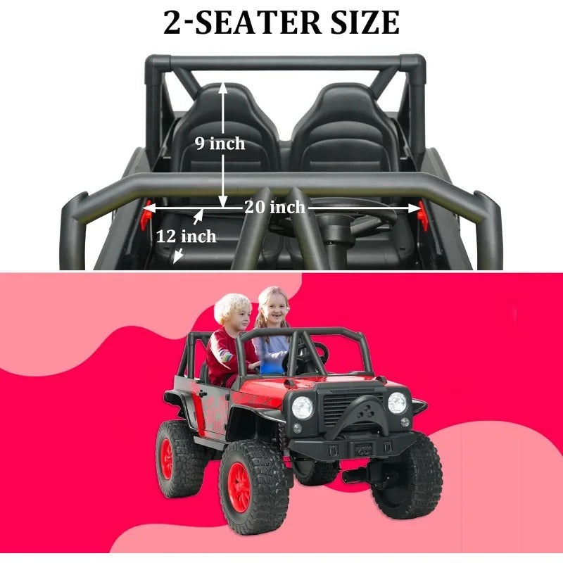24V 2-Seater 4WD Kids Ride-On UTV – Electric Car with Bluetooth, Spring Suspension | Red