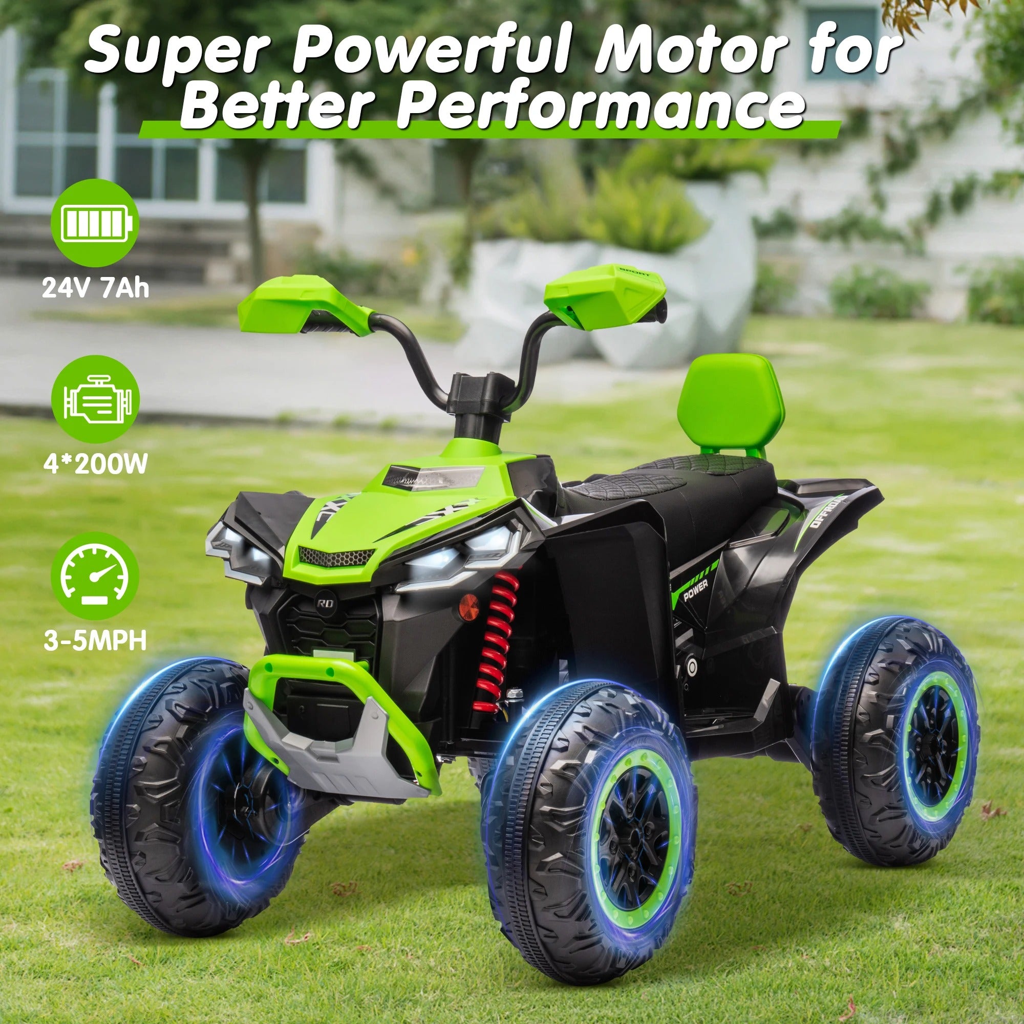 24V Kids ATV 4 Wheeler, 2 Seater 24V Ride On Toy for Big Kid w/800W Powerful Motor, Battery Powered