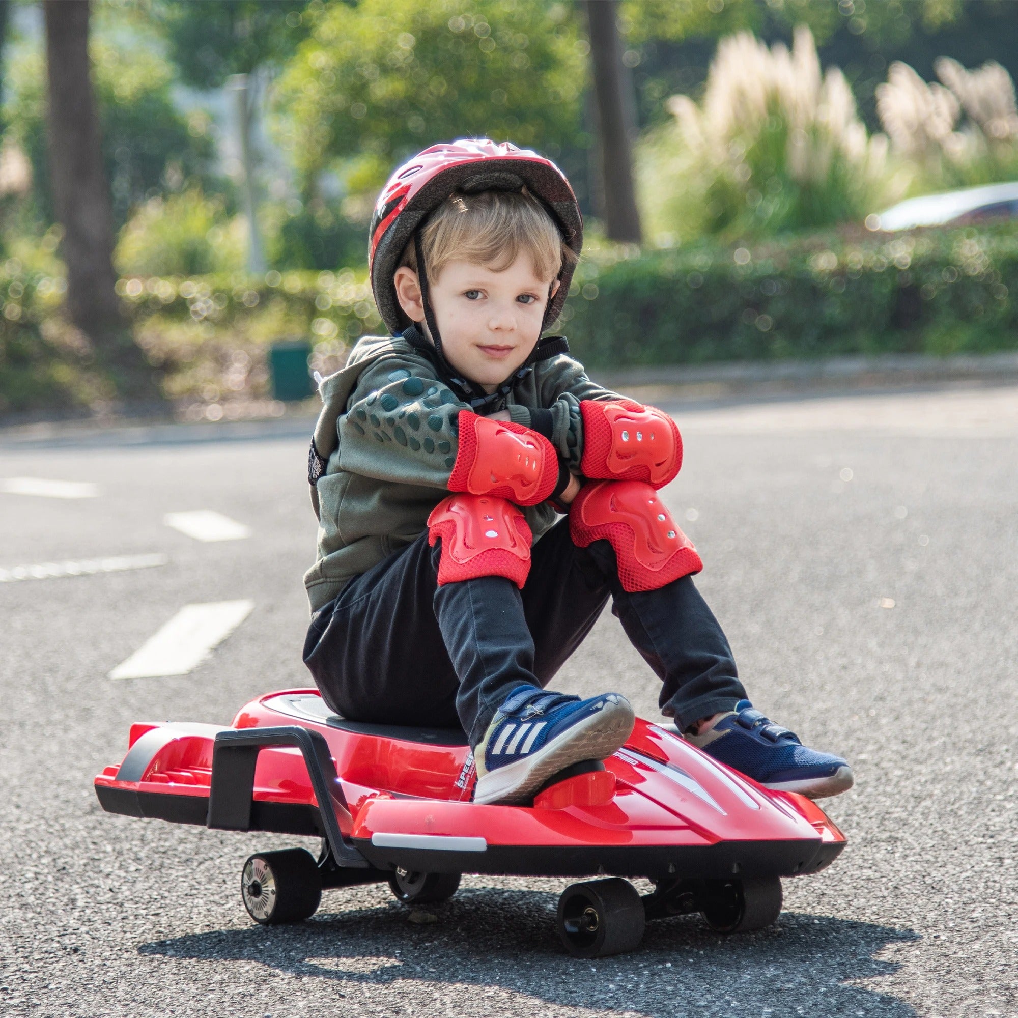 24V Kids Electric Go Kart – Helmet, Knee Pads, Spray & 400 W Hub Motor