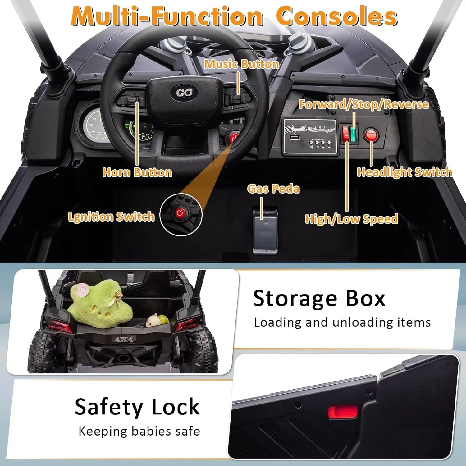 24V Kids Ride-On UTV – Electric Car with Remote Control, Music, Lights & 3 Speeds | Ages 3+
