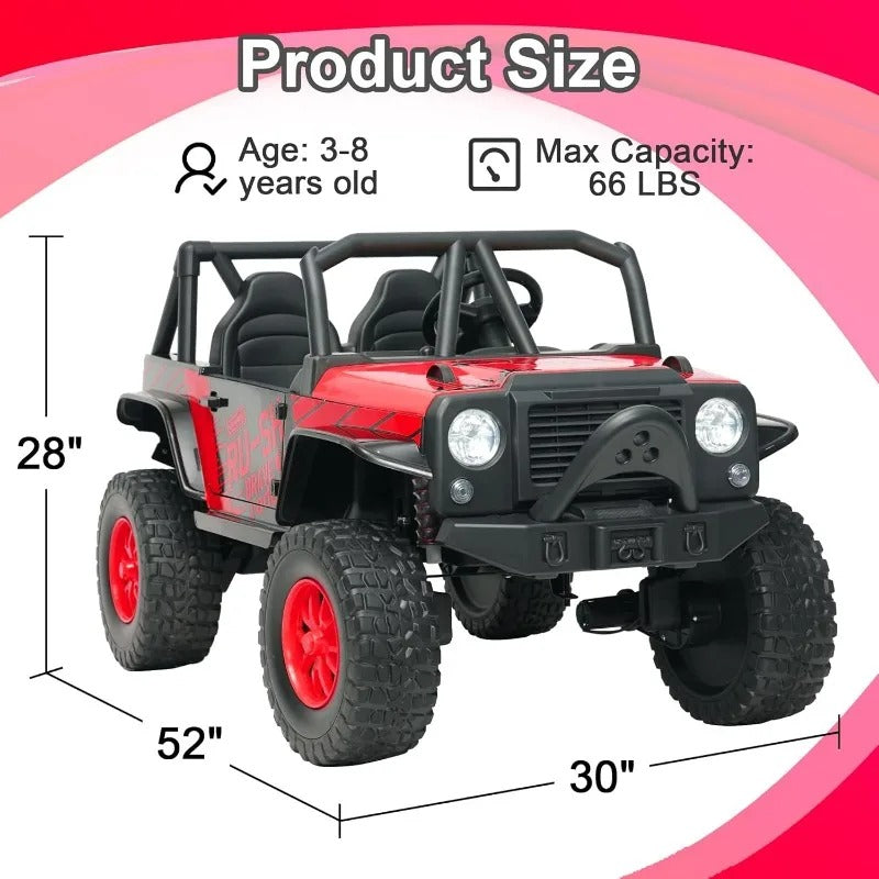24V 2-Seater 4WD Kids Ride-On UTV – Electric Car with Bluetooth, Spring Suspension | Red