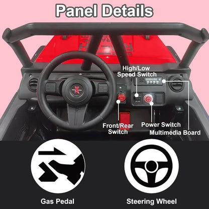 24V 2-Seater 4WD Kids Ride-On UTV – Electric Car with Bluetooth, Spring Suspension | Red