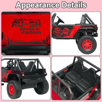 24V 2-Seater 4WD Kids Ride-On UTV – Electric Car with Bluetooth, Spring Suspension | Red