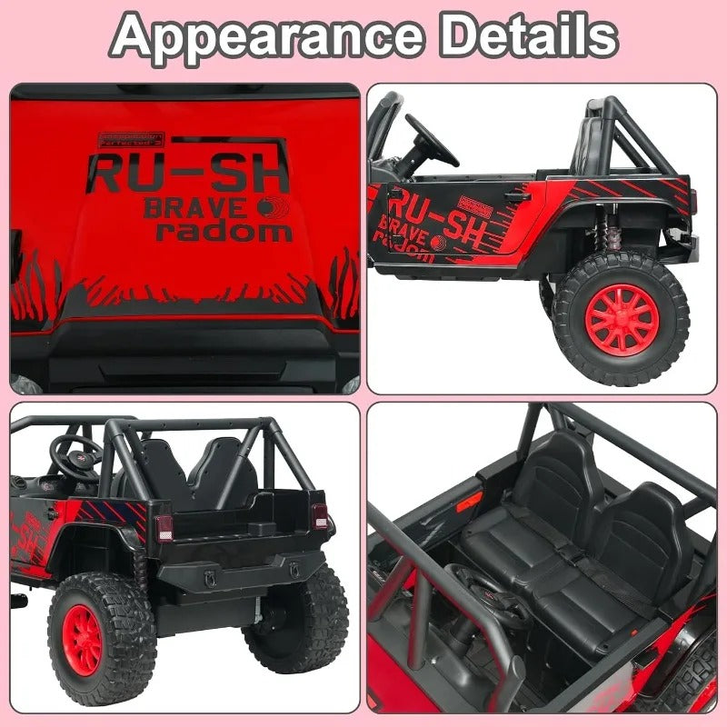 24V 2-Seater 4WD Kids Ride-On UTV – Electric Car with Bluetooth, Spring Suspension | Red