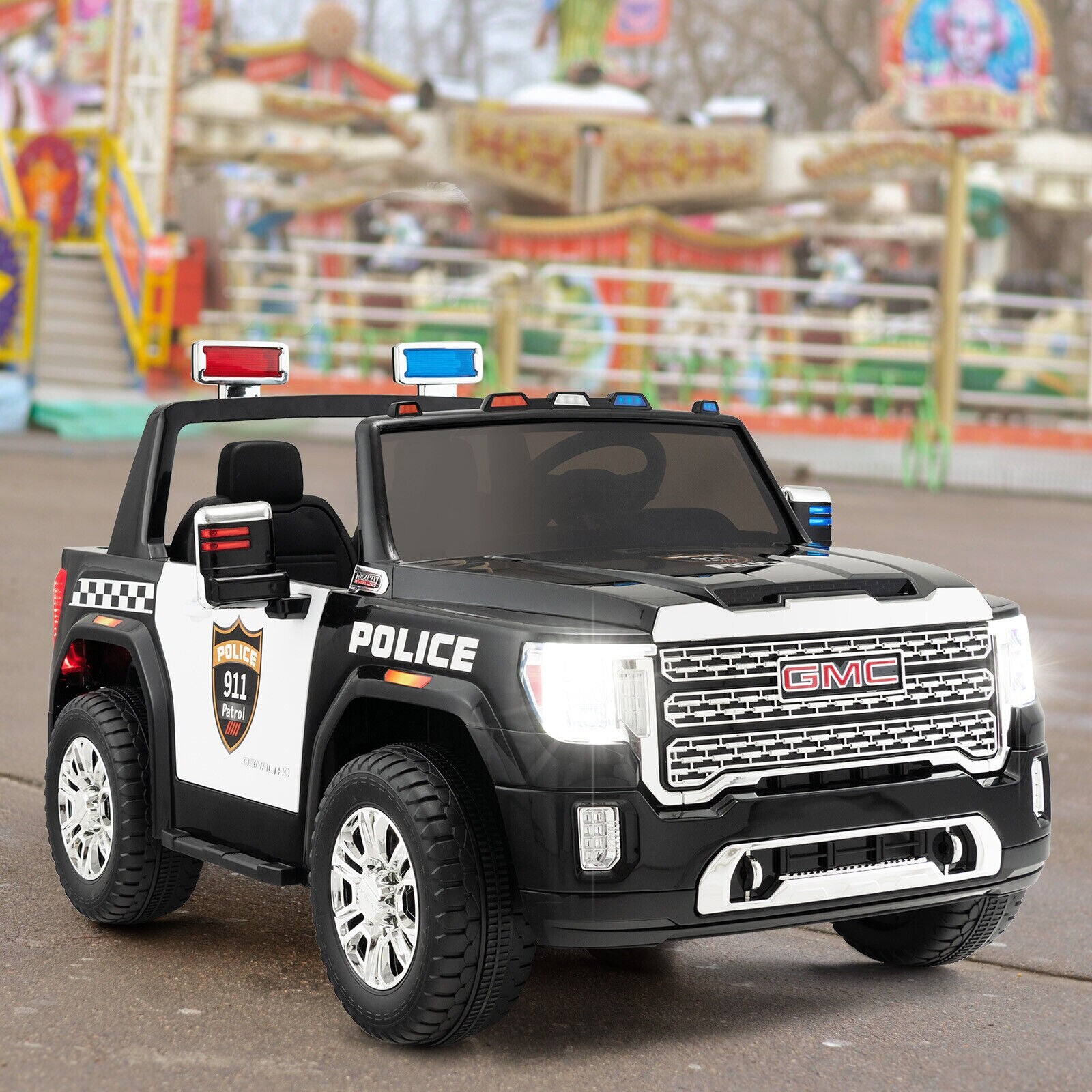 12V Licensed GMC Kids Ride On Police Car-  2-Seater Truck