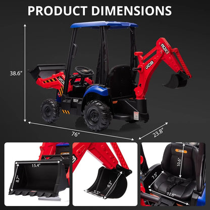 4 in 1 Ride On Excavator Car Toy 12V Kids Electric Vehicle with Remote Control Front Loader Digger Horn Adjustable Seat