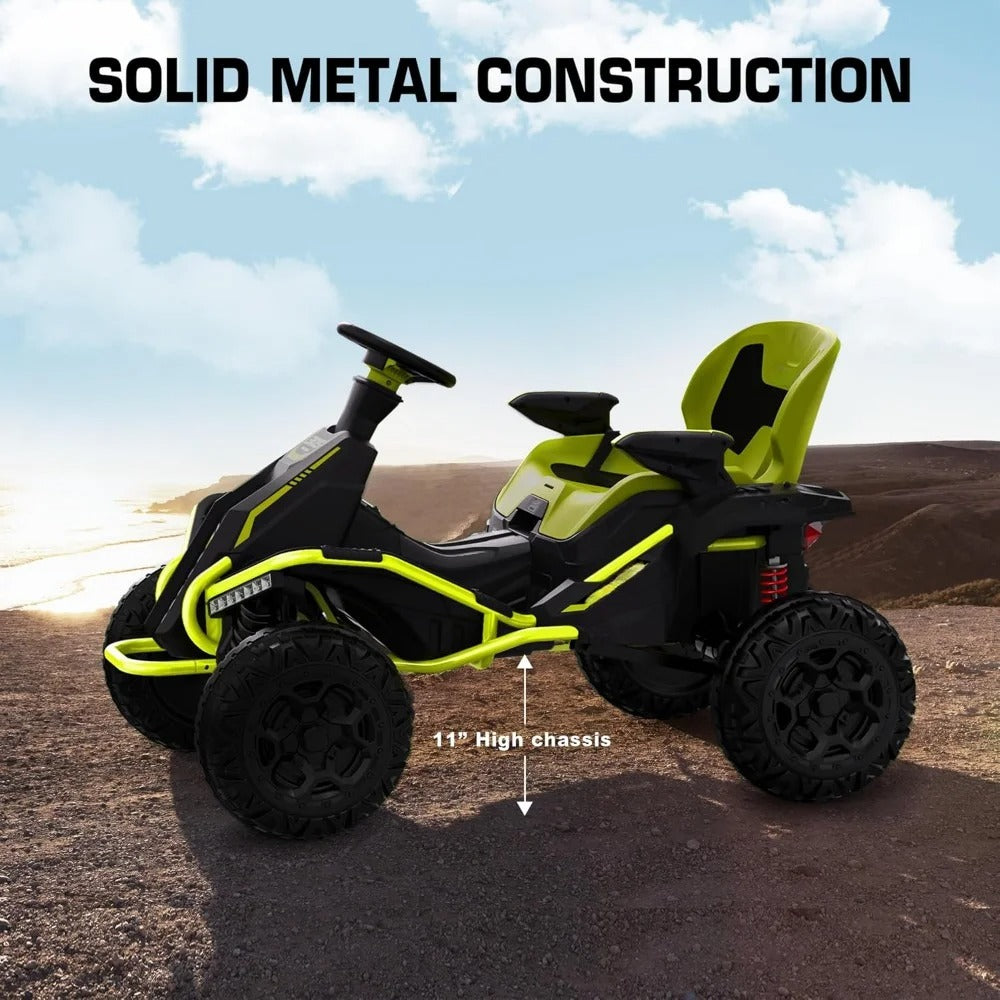 24V Electric Go Kart for Kids – 5MPH Ride-On Car with Parent Remote, Adjustable Seat, Headlights, Metal Frame & 4 Shock Absorbers