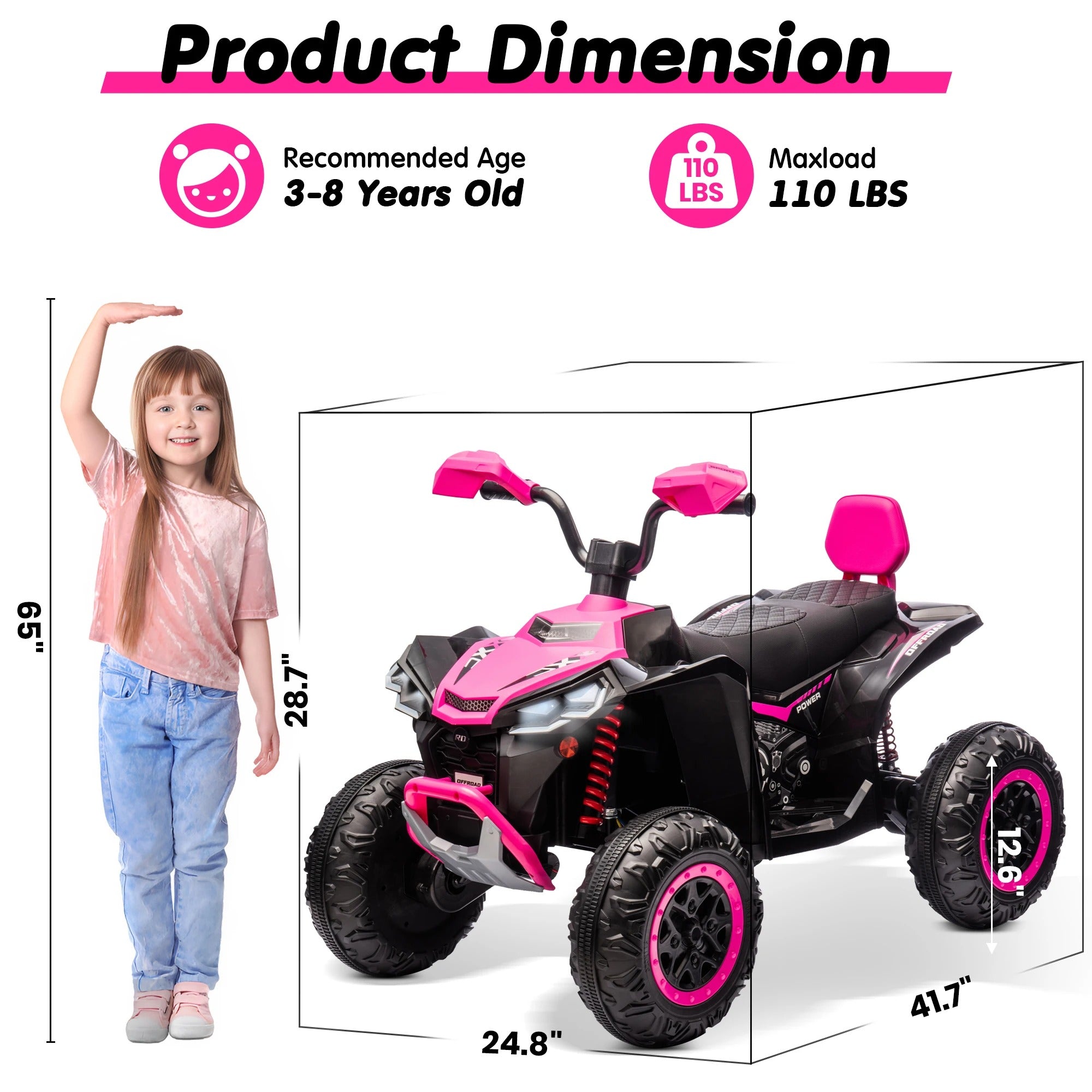24V Kids ATV 4 Wheeler, 2 Seater 24V Ride On Toy for Big Kid w/800W Powerful Motor, Battery Powered