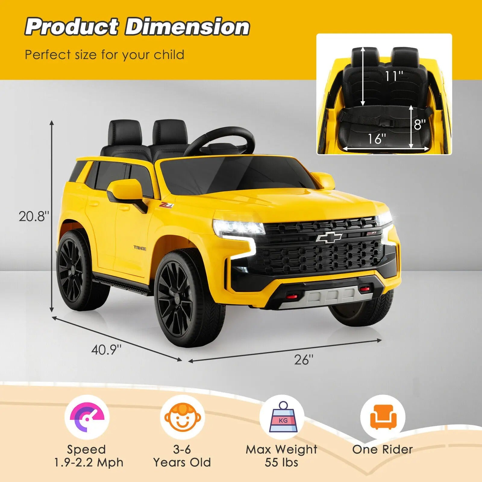Babyjoy 12V Kids Ride On Car Chevrolet Tahoe Electric Truck SUV Remote w/ Music & Light