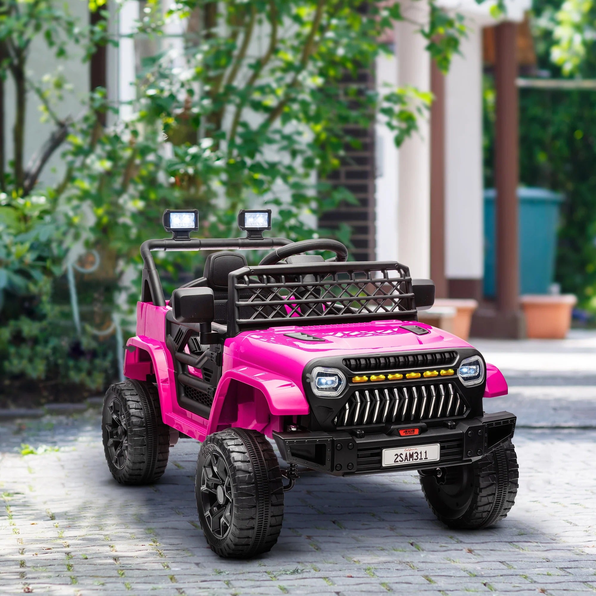 12V Pink Ride-On Truck for Kids – Remote Control, Spring Suspension & LED Lights