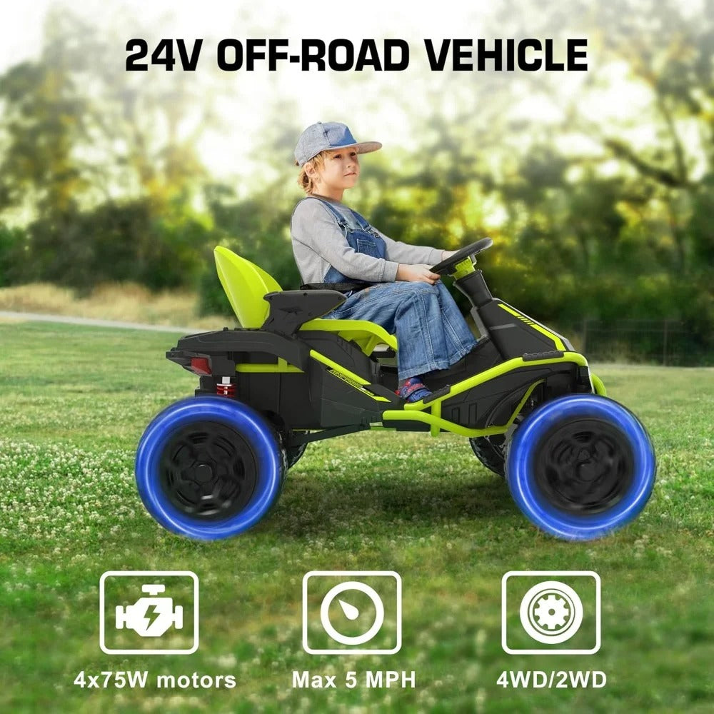 24V Electric Go Kart for Kids – 5MPH Ride-On Car with Parent Remote, Adjustable Seat, Headlights, Metal Frame & 4 Shock Absorbers